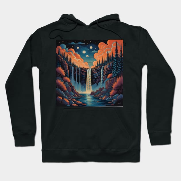 Painting of waterfall at night Hoodie by Virshan